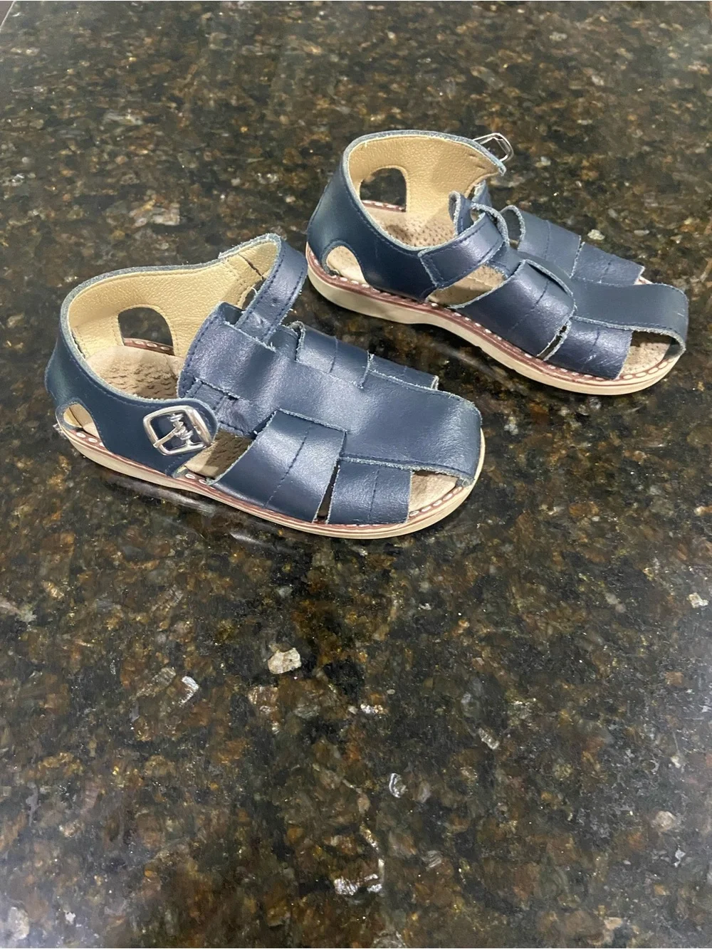 Salt Water Sandals by Hoy Navy Leather Fisherman-Style Kids Sandals